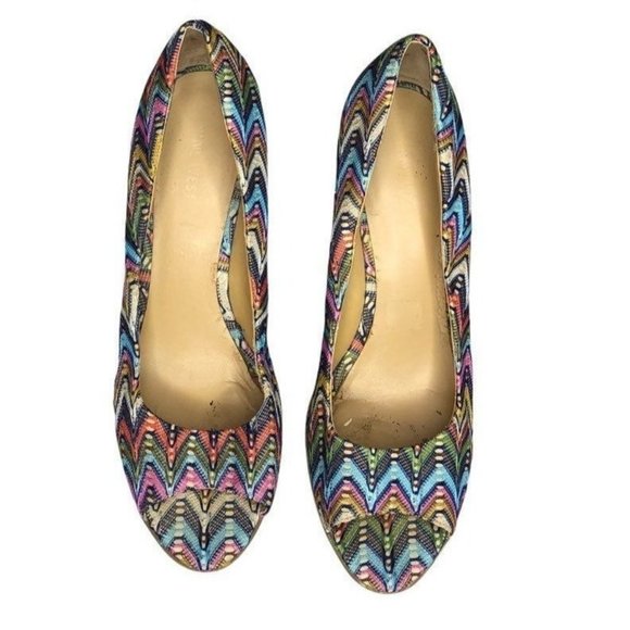 Nine West Wild Thing Sandals Womens Rainbow Cork Wedge Heel Peep Toe Size 9.5 - Picture 9 of 11